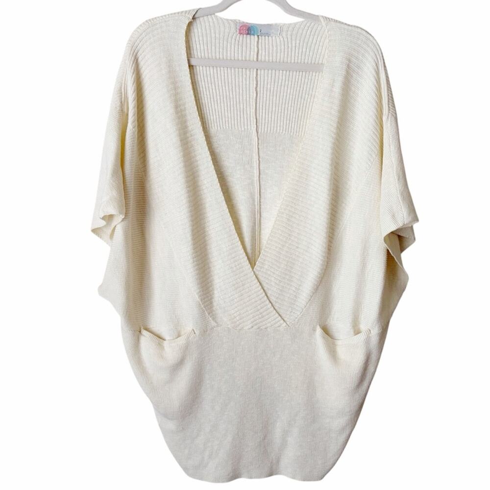FP Beach | Pullover Sweater Surplice V-neck Pockets Boho Relaxed Cream Large - Picture 2 of 8